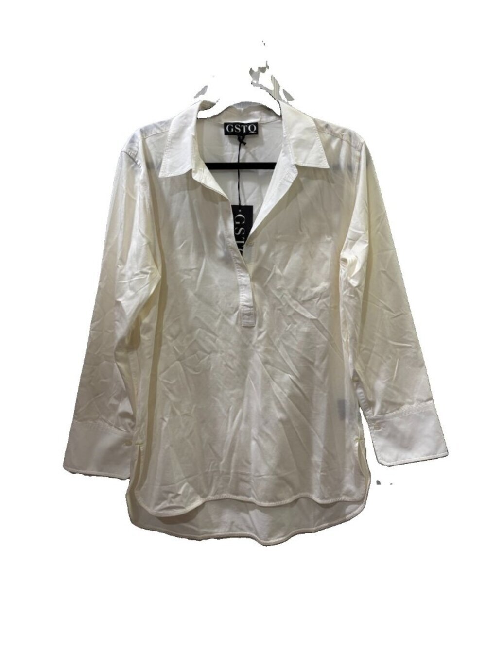 GSTQ Long Sleeve Collared Snow White Blouse Classic Women Medium Old Money
